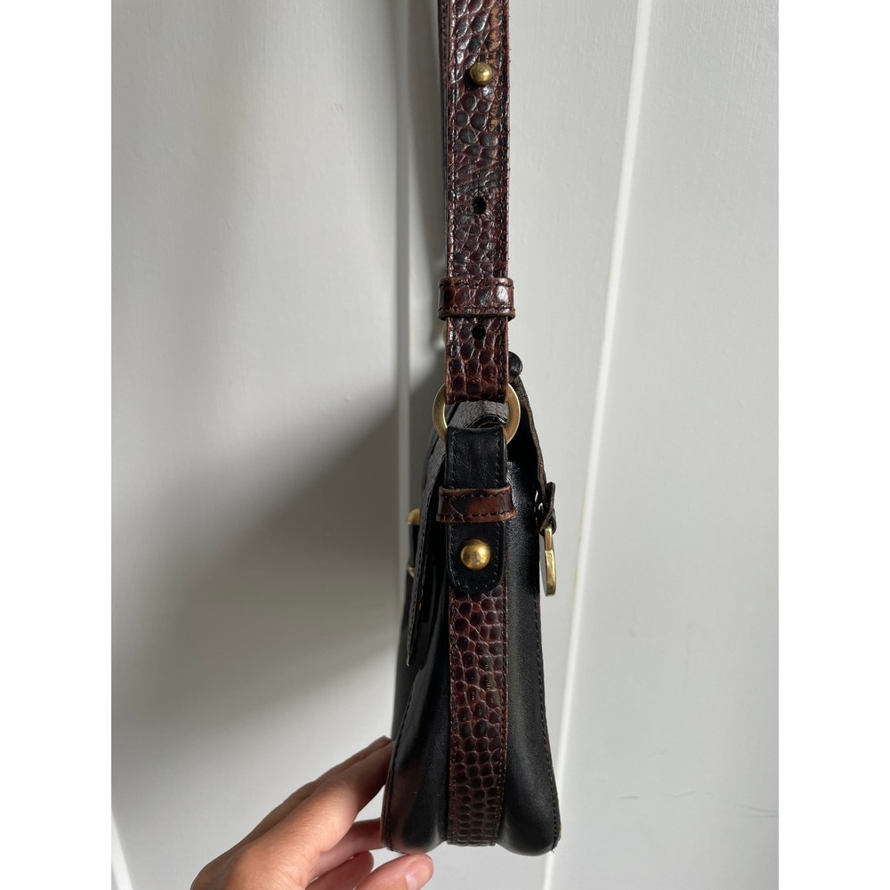 Vintage Brahmin Fairhaven Mass USA Black Brown Croc Embossed Leather Crossbody - Picture 6 of 11